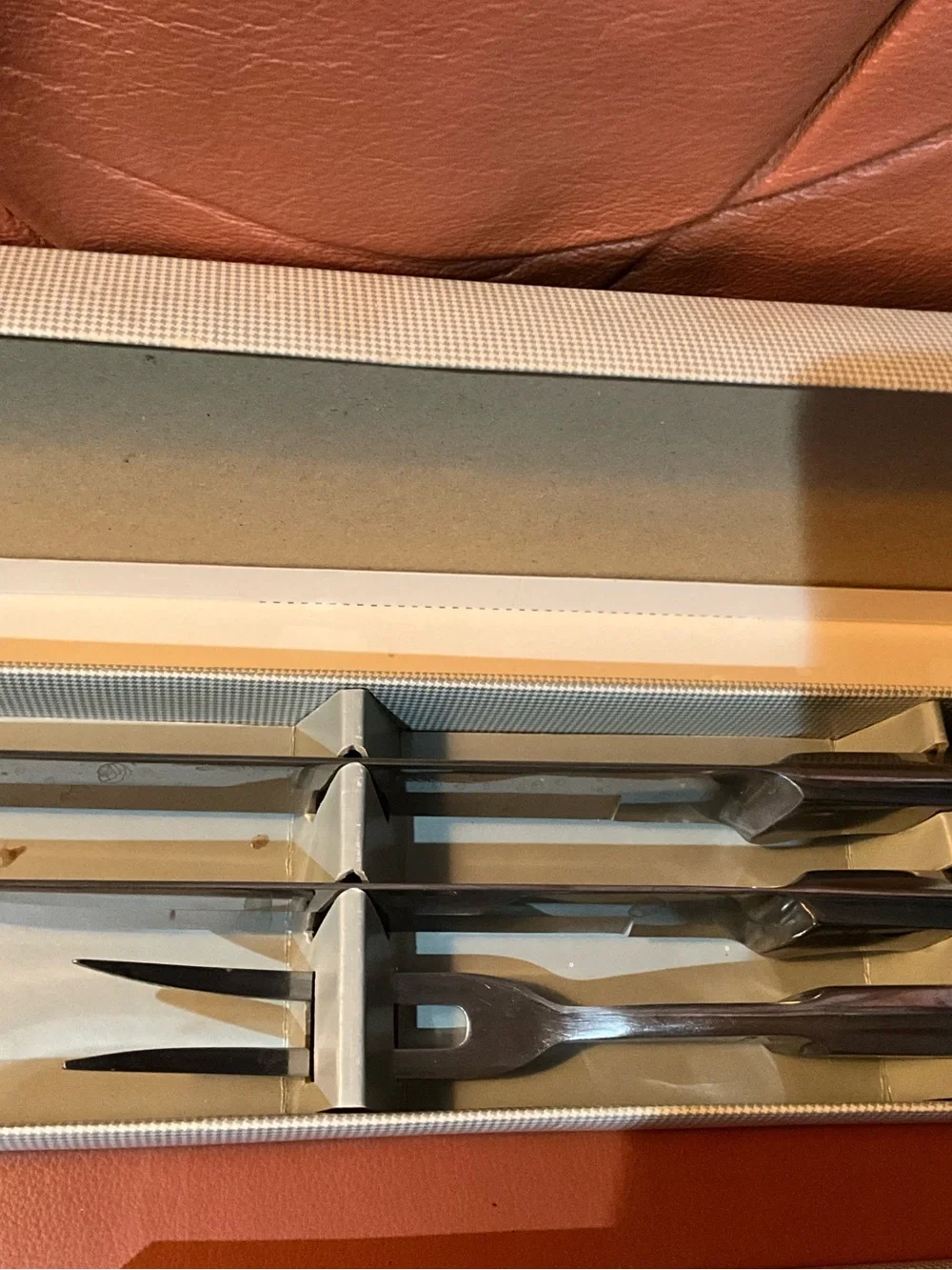 Vintage Japan Stainless Steel Hollow Handle Carving Set & 6 Steak Knife Set MCM